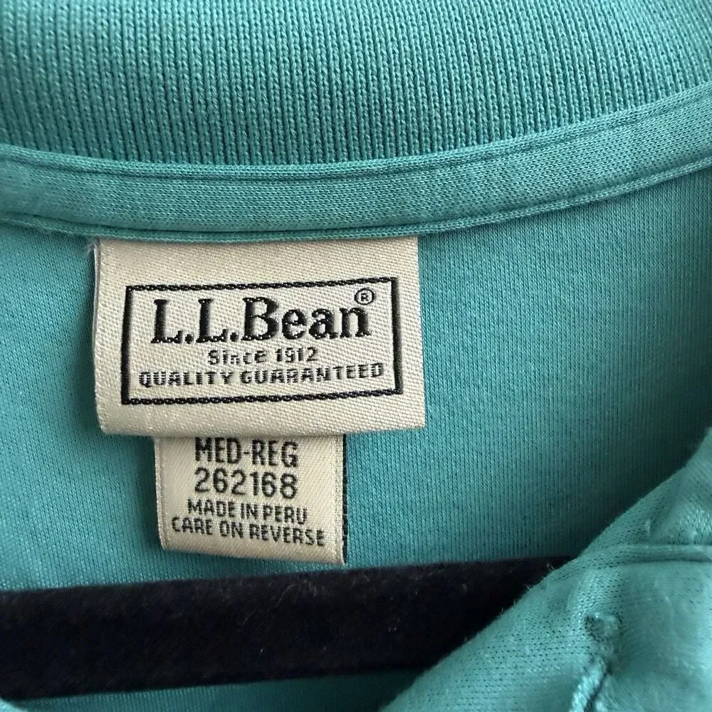 LL Bean Turquoise Blue Green Preppy Polo Shirt Men’s Size Medium